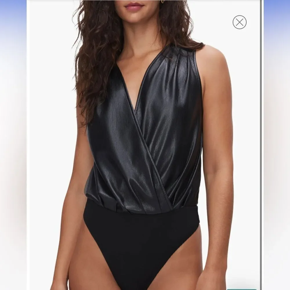 GOOD AMERICAN better than leather faux wrap bodysuit